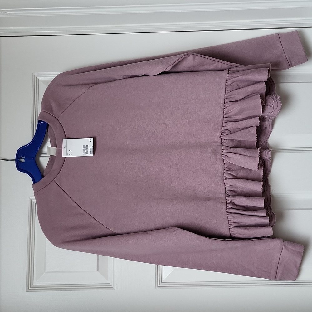 H&M Pink Ruffle Sweatshirt with Embroidery Size Small, New With Tags